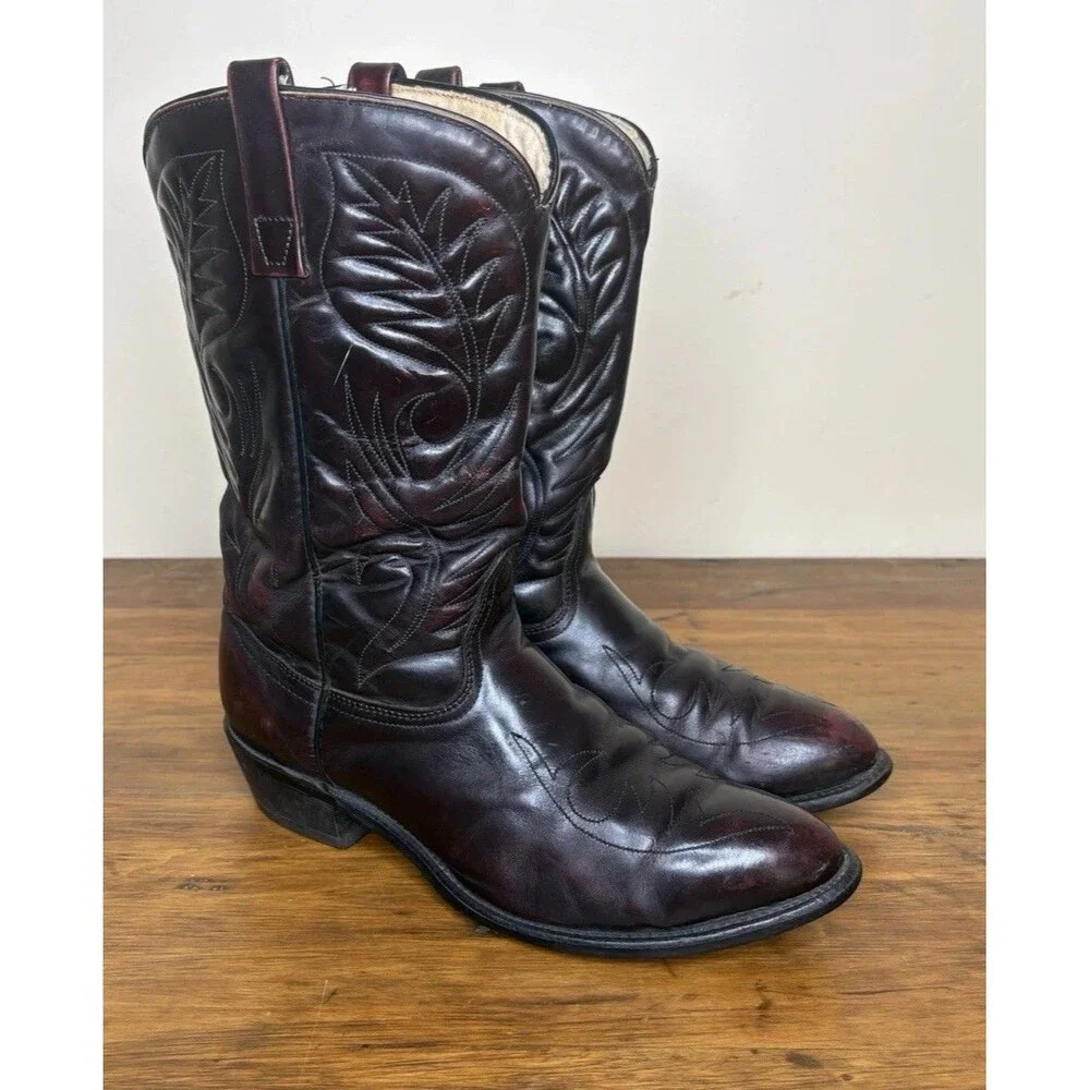 Vintage Mason Western Boots Mens 10.5D Black Cherry Leather Cowboy USA Americana